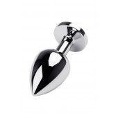 Серебристая коническая анальная пробка с красным кристаллом - 8 см. - ToyFa - купить с доставкой в Великом Новгороде