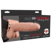 Телесный перезаряжаемый вибрострапон 7  Hollow Rechargeable Strap-on with Balls - 20,3 см. - Pipedream - купить с доставкой в Великом Новгороде