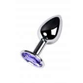 Серебристая конусовидная анальная пробка с фиолетовым кристаллом - 7 см. - ToyFa - купить с доставкой в Великом Новгороде