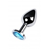 Серебристая конусовидная анальная пробка с голубым кристаллом - 8 см. - ToyFa - купить с доставкой в Великом Новгороде