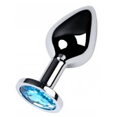 Серебристая конусовидная анальная пробка с голубым кристаллом - 8 см. - ToyFa - купить с доставкой в Великом Новгороде