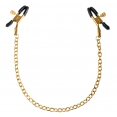 Чёрные с золотом зажимы на соски Gold Chain Nipple Clamps - Pipedream - купить с доставкой в Великом Новгороде