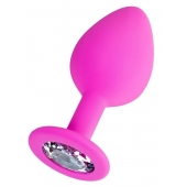 Розовая анальная втулка Brilliant с прозрачным кристаллом - 8 см. - ToyFa - купить с доставкой в Великом Новгороде