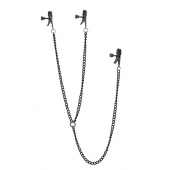 Черные зажимы на соски и клитор на цепочке DELUXE NIPPLE   CLIT CLAMPS - Dream Toys - купить с доставкой в Великом Новгороде