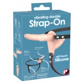 Телесный двойной вибрострапон с вибрацией Vibrating Double Strap-On - 15 см. - Orion - купить с доставкой в Великом Новгороде