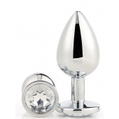 Серебристая анальная втулка с прозрачным кристаллом - 7,1 см. - Dream Toys - купить с доставкой в Великом Новгороде