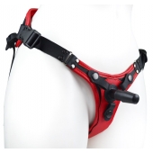 Красно-черный женский пояс с 2 способами крепления насадок и вагинальной пробкой - LOVETOY (А-Полимер) - купить с доставкой в Великом Новгороде