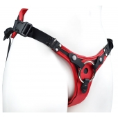 Красно-черный женский пояс с 2 способами крепления насадок и вагинальной пробкой - LOVETOY (А-Полимер) - купить с доставкой в Великом Новгороде