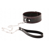 Черный широкий ошейник с красной строчкой и поводком - Crazy Handmade - купить с доставкой в Великом Новгороде