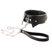 Черный ошейник-воротничок с металлическим поводком - Crazy Handmade - купить с доставкой в Великом Новгороде