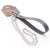 Серебристый металлический поводок с кожаной черной ручкой - 80 см. - Crazy Handmade - купить с доставкой в Великом Новгороде