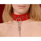 Красный кожаный ошейник с карабином и поводком - Sitabella - купить с доставкой в Великом Новгороде