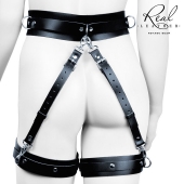 Черный кожаный пояс с гартерами - S-M - Notabu - купить с доставкой в Великом Новгороде