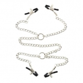 Серебристые зажимы для сосков и половых губ на тонкой цепочке - Notabu - купить с доставкой в Великом Новгороде