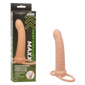 Телесная насадка для двойного проникновения Rechargeable Ribbed Dual Penetrator с вибрацией - California Exotic Novelties - купить с доставкой в Великом Новгороде