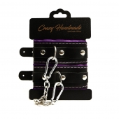 Черно-фиолетовые скругленные наручники с мягкой подкладкой - Crazy Handmade - купить с доставкой в Великом Новгороде