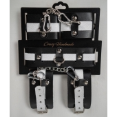 Набор фиксаторов из черной и белой натуральной кожи - Crazy Handmade - купить с доставкой в Великом Новгороде