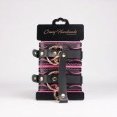 Черные кожаные оковы с розовой строчкой - Crazy Handmade - купить с доставкой в Великом Новгороде