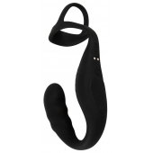 Черное эрекционное кольцо со стимуляцией промежности и анальной пробкой Cock Ring with RC Prostate Plug - Orion - в Великом Новгороде купить с доставкой