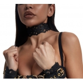 Черный ажурный чокер с золотистой фурнитурой - Crazy Handmade - купить с доставкой в Великом Новгороде