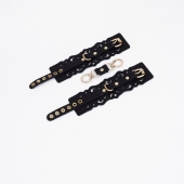 Черные кожаные наручники с узорами и золотистой фурнитурой - Crazy Handmade - купить с доставкой в Великом Новгороде