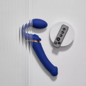 Синий безремневой страпон Multi Orgasm Bendable Strap-On size XL с клиторальной стимуляцией - Strap-on-me - купить с доставкой в Великом Новгороде