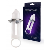Эластичная насадка на пенис с подхватом мошонки и стимулирующими «ресничками» - Sextaz - в Великом Новгороде купить с доставкой