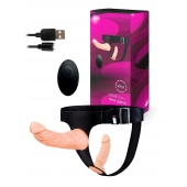 Женский страпон с 2 насадками, вибрацией и пультом ДУ - Erowoman-Eroman - купить с доставкой в Великом Новгороде