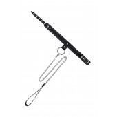 Черный узкий однослойный ошейник с серебристым поводком-цепочкой - Pecado - купить с доставкой в Великом Новгороде