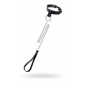 Черный узкий однослойный ошейник с серебристым поводком-цепочкой - Pecado - купить с доставкой в Великом Новгороде