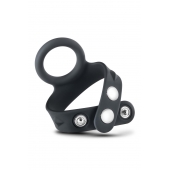 Черное эрекционное кольцо с подхватом мошонки на кнопках VS6 - Blush Novelties - в Великом Новгороде купить с доставкой