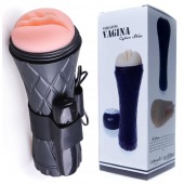 Телесный мастурбатор-вагина в черной колбе с вибрацией - Boys of Toys - в Великом Новгороде купить с доставкой