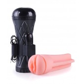 Телесный мастурбатор-вагина в черной колбе с вибрацией - Boys of Toys - в Великом Новгороде купить с доставкой