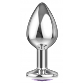 Малая серебристая анальная пробка Diamond Purple Sparkle Small с фиолетовым кристаллом - 7 см. - Lola Games - купить с доставкой в Великом Новгороде