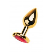 Золотистая анальная пробка с кристаллом-сердцем - 7,5 см. - ToyFa - купить с доставкой в Великом Новгороде