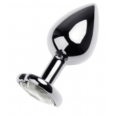 Серебристая анальная пробка с прозрачным кристаллом-сердцем - 8 см. - ToyFa - купить с доставкой в Великом Новгороде