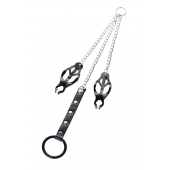 Черно-серебристые зажимы для сосков с кольцом для пениса TOYFA Metal - ToyFa - купить с доставкой в Великом Новгороде