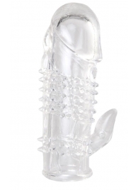Прозрачная гелевая насадка с шипами и клиторальным отростком - 13 см. - Toyfa Basic - в Великом Новгороде купить с доставкой Прозрачная гелевая насадка с шипами и клиторальным отростком - 13 см. - Toyfa Basic - в Великом Новгороде купить с доставкой