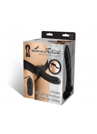 Чёрный полый страпон с вибрацией Unisex Vibrating Hollow Strap-On - 14 см. - Lux Fetish - купить с доставкой в Великом Новгороде