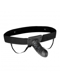 Чёрный полый страпон с вибрацией Unisex Vibrating Hollow Strap-On - 14 см. - Lux Fetish - купить с доставкой в Великом Новгороде