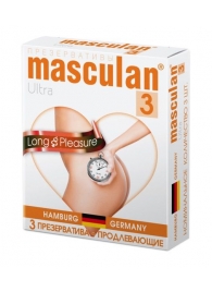 Розовые презервативы Masculan Ultra Long Pleasure с колечками, пупырышками и продлевающим эффектом - 3 шт. - Masculan - купить с доставкой в Великом Новгороде