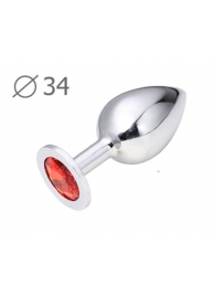 Коническая серебристая анальная втулка с красным кристаллом - 8,2 см. - Anal Jewelry Plug - купить с доставкой в Великом Новгороде