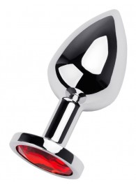 Серебристая коническая анальная пробка с красным кристаллом - 8 см. - ToyFa - купить с доставкой в Великом Новгороде