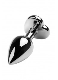 Серебристая коническая анальная пробка с красным кристаллом-сердечком - 7 см. - ToyFa - купить с доставкой в Великом Новгороде