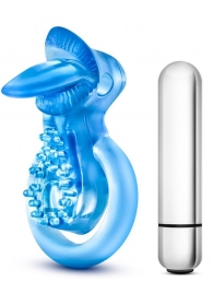 Голубое эрекционное виброкольцо 10 Function Vibrating Tongue Ring - Blush Novelties - в Великом Новгороде купить с доставкой