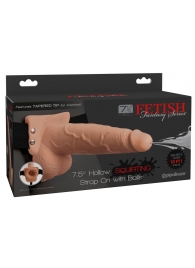 Телесный полый страпон с имитацией эякуляции 7.5  Hollow Squirting Strap-On with Balls Flesh - 21,6 см. - Pipedream - купить с доставкой в Великом Новгороде