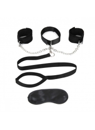 Чёрный ошейник с наручниками и поводком Collar Cuffs   Leash Set - Lux Fetish - купить с доставкой в Великом Новгороде