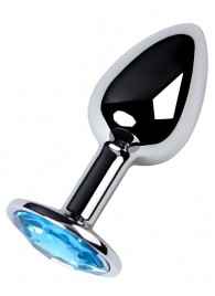 Серебристая конусовидная анальная пробка с голубым кристаллом - 7 см. - ToyFa - купить с доставкой в Великом Новгороде