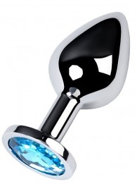 Серебристая конусовидная анальная пробка с голубым кристаллом - 8 см. - ToyFa - купить с доставкой в Великом Новгороде