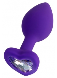 Фиолетовая анальная втулка Diamond Heart с прозрачным кристаллом - 7 см. - ToyFa - купить с доставкой в Великом Новгороде